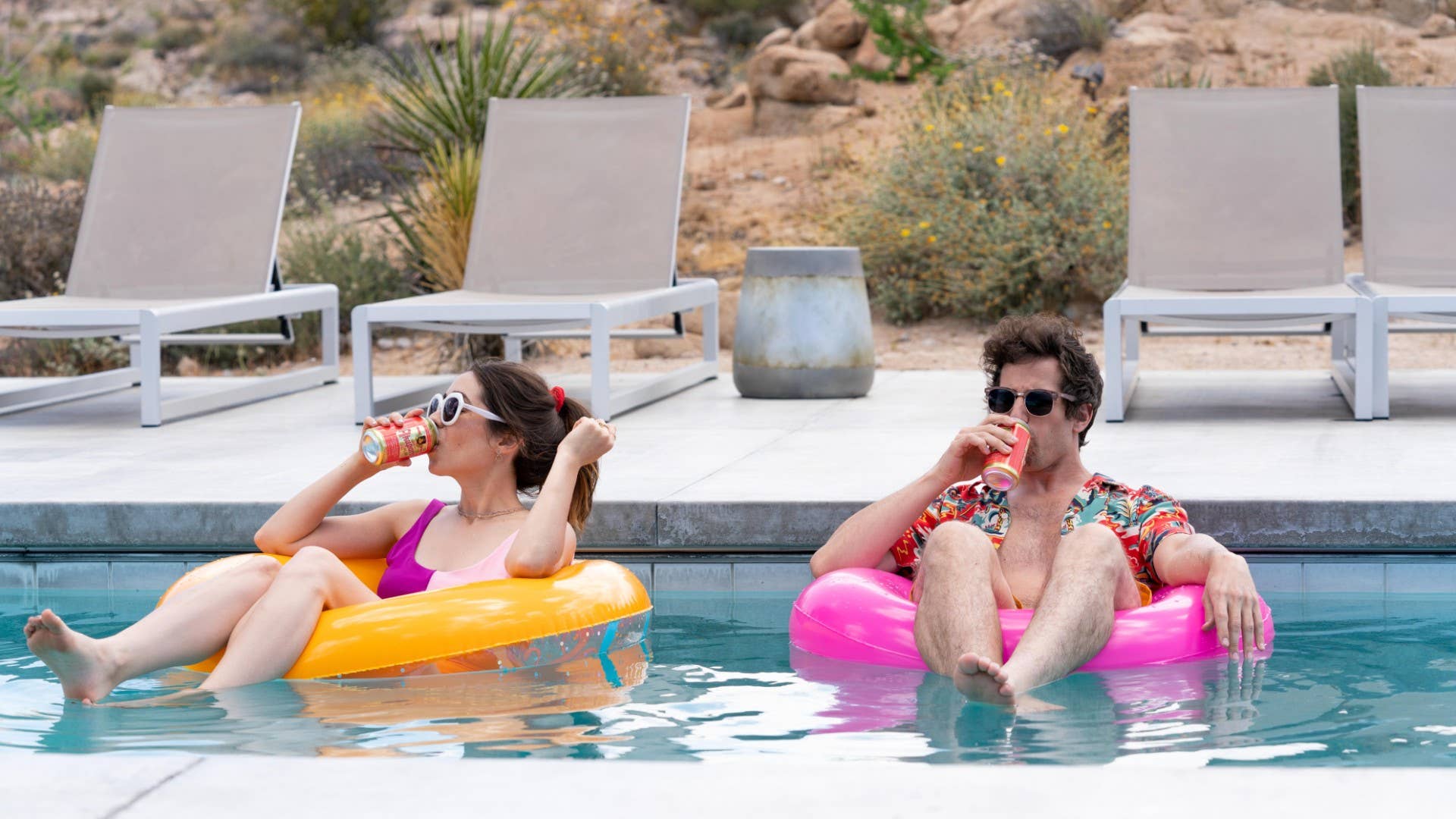 In 'Palm Springs,' Andy Samberg and Cristin Milioti Repeat the Same Day Over and Over Again in Ralph Lauren, ASOS and & Other Stories