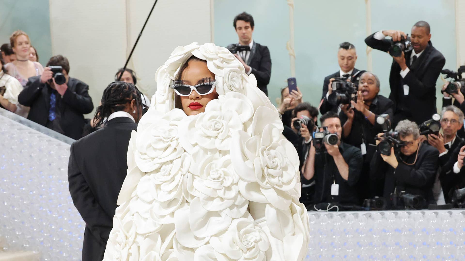 Rihanna Transforms Into a Chanel Camellia -- With Help From Valentino -- at the 2023 Met Gala