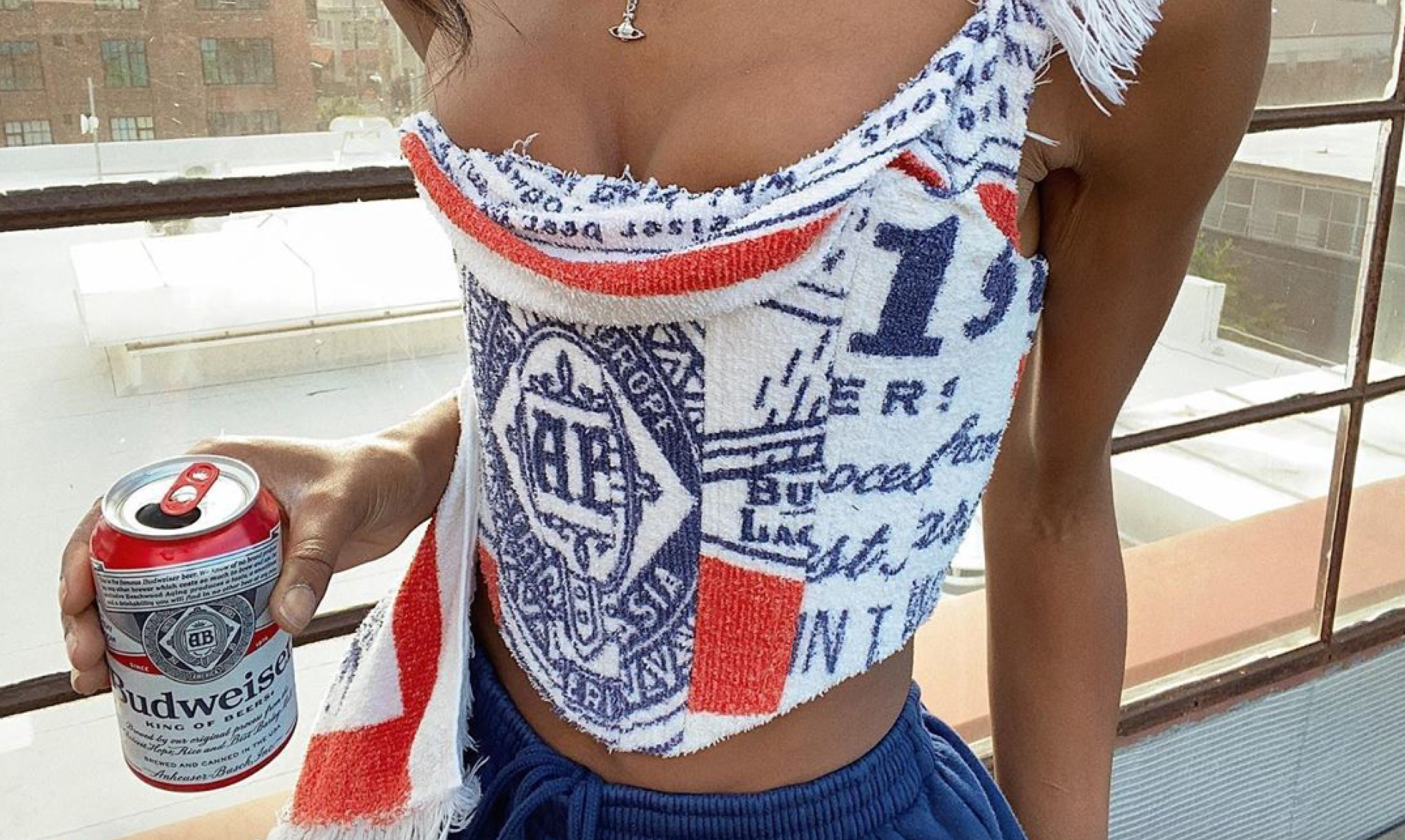 Get to Know the Designer Creating Upcycled Corsets From Vintage Nike Sweats and Budweiser Towels