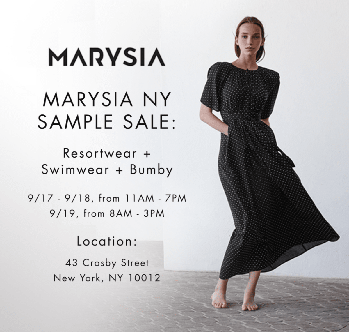 Marysia Sample Sale, Sept. 17 - 19, New York