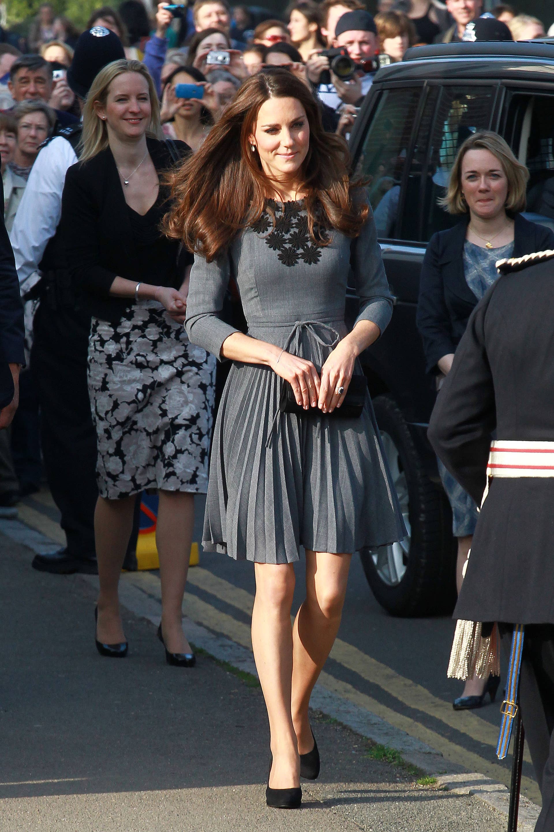 slim fit dress slacks Kate Middleton Grey Plunging Long Evening Dress 2009 main image 0