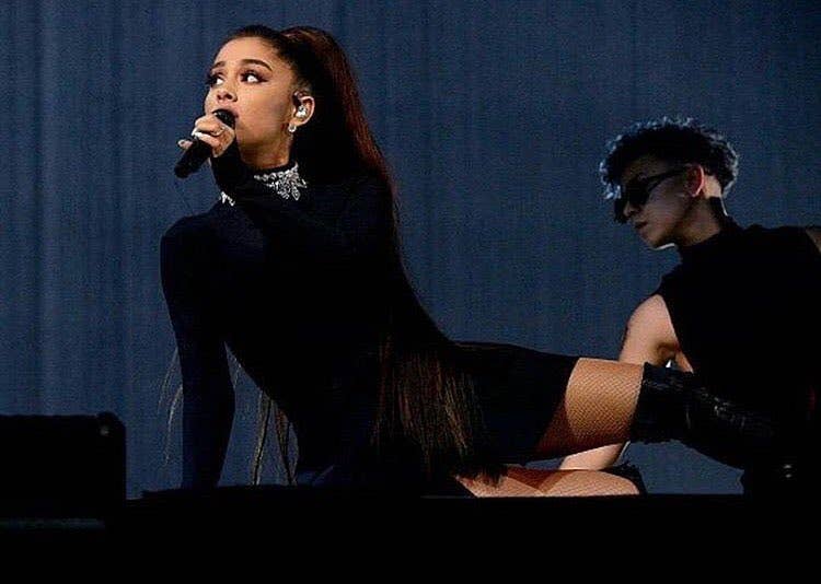 ariana grande dangerous woman tour black dress Anna Sawai 2025 Vanity Fair Black Shimmer Strapless Sheath Gown