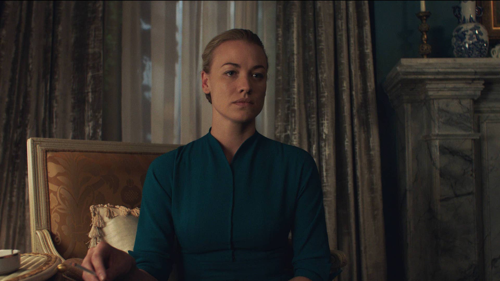handmaid's green dress Silk Wrap Midi Dress - Pale Blue main image 1