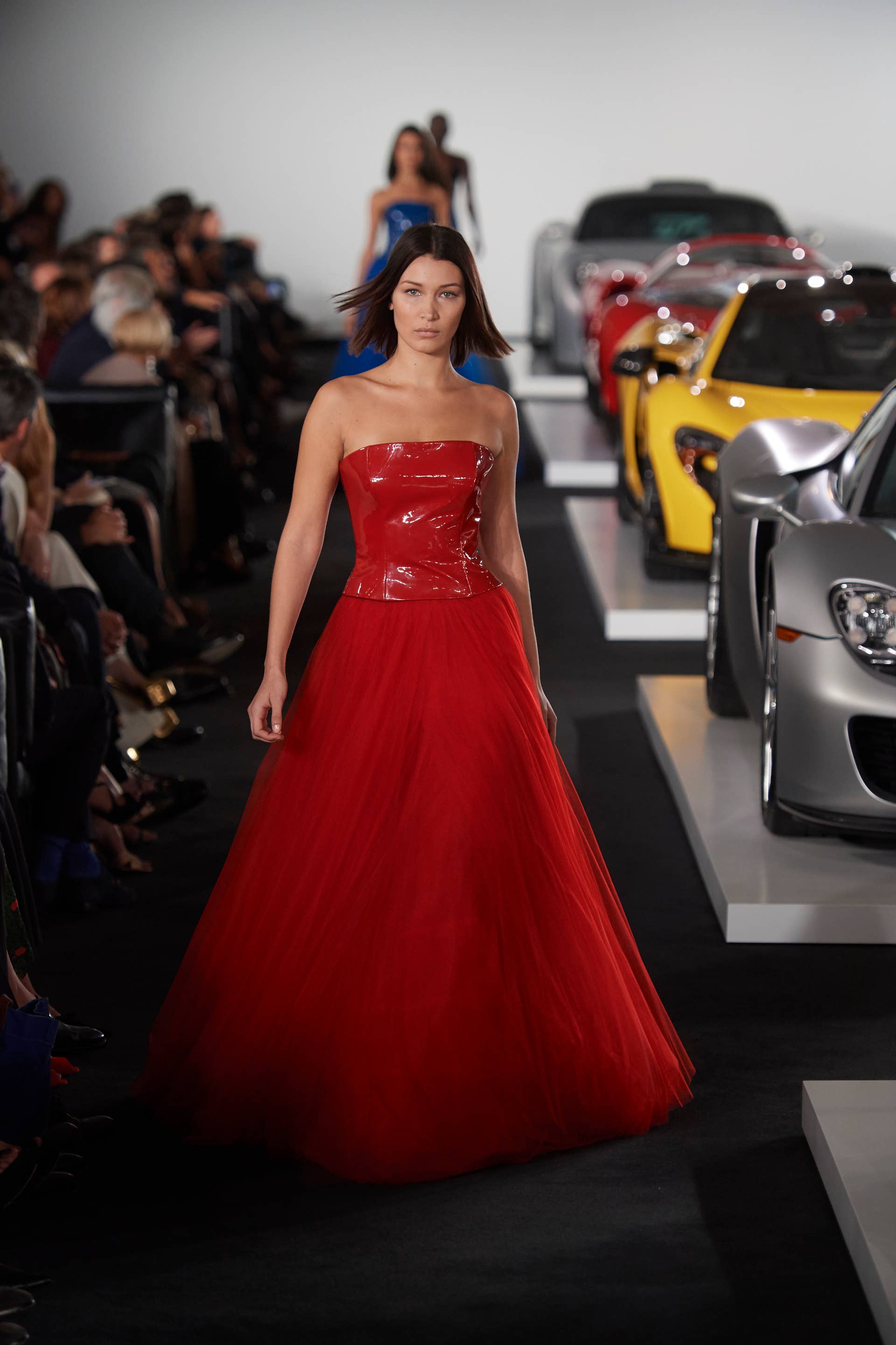 bella hadid ralph lauren red dress Bella Hadid Wearing Ralph Lauren for TAG Heuer VIP Party in London