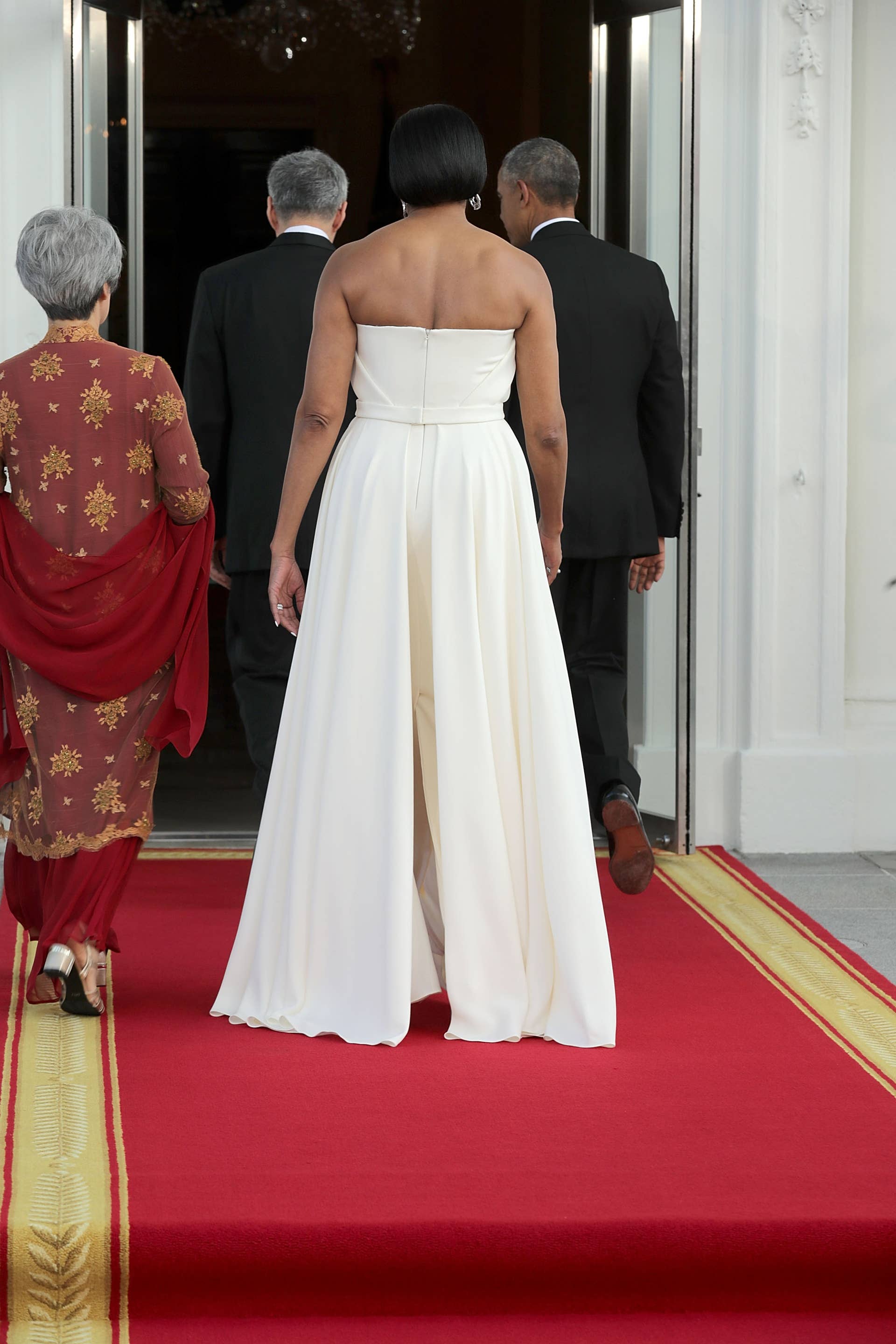 Michelle Obama Wears a Gown Designed by Lady Gaga's Stylist, Brandon Maxwell, to State Dinner