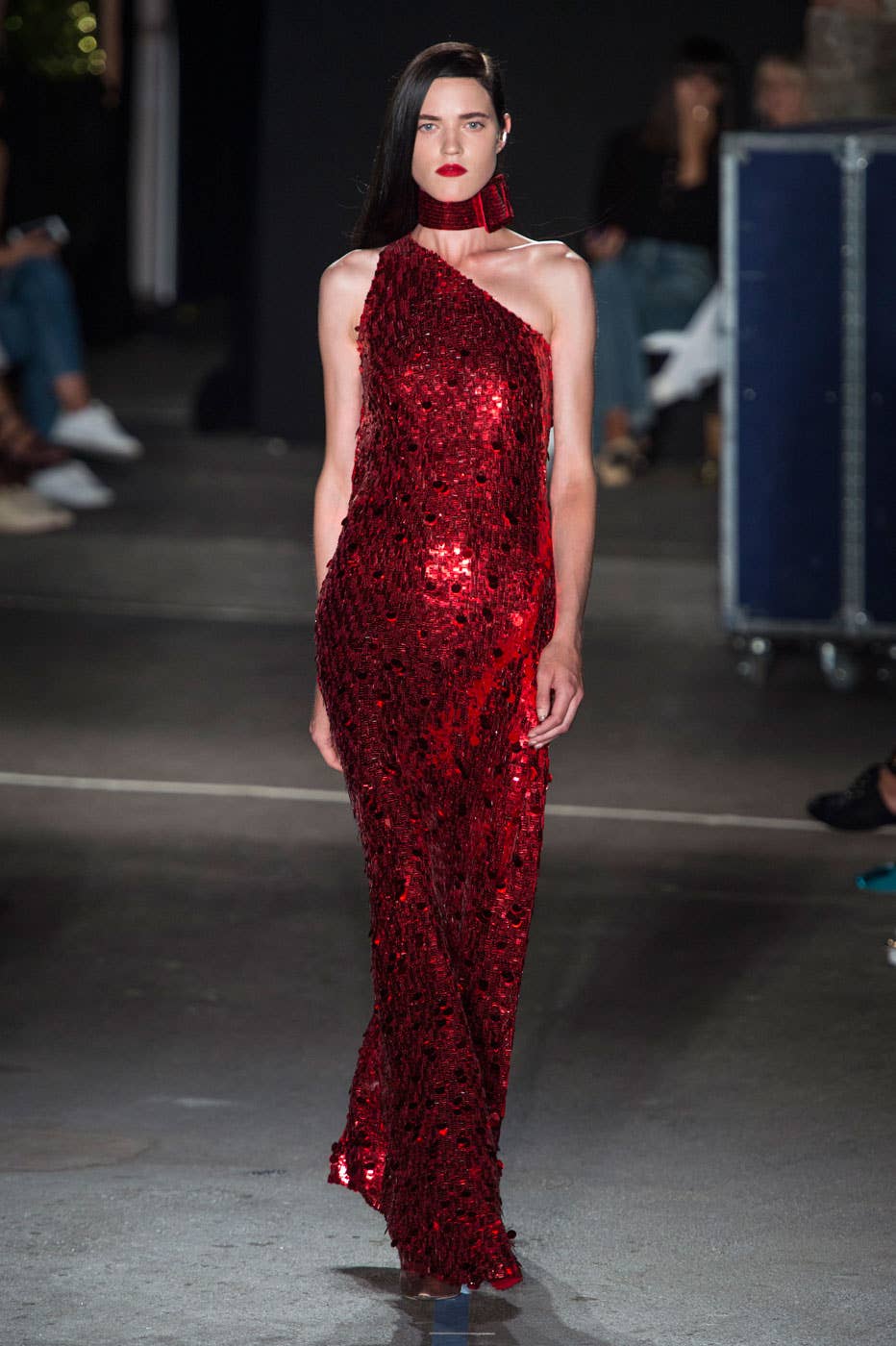 strapless open back dress Gothic Red Sequin Dress with Feather Shoulders and Pearl Embellished B –  WonderlandByLilian main image 0