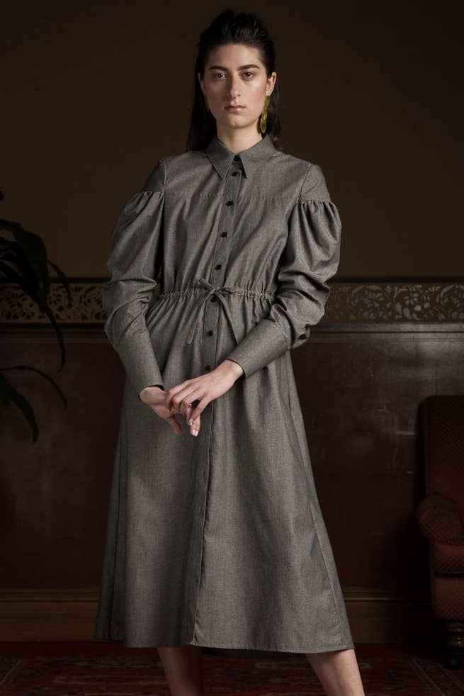 hobble dress fashion Our classic maxi shirt dress in s a lightweight luxurioes silk linen blend  – House Of jaise main image 0