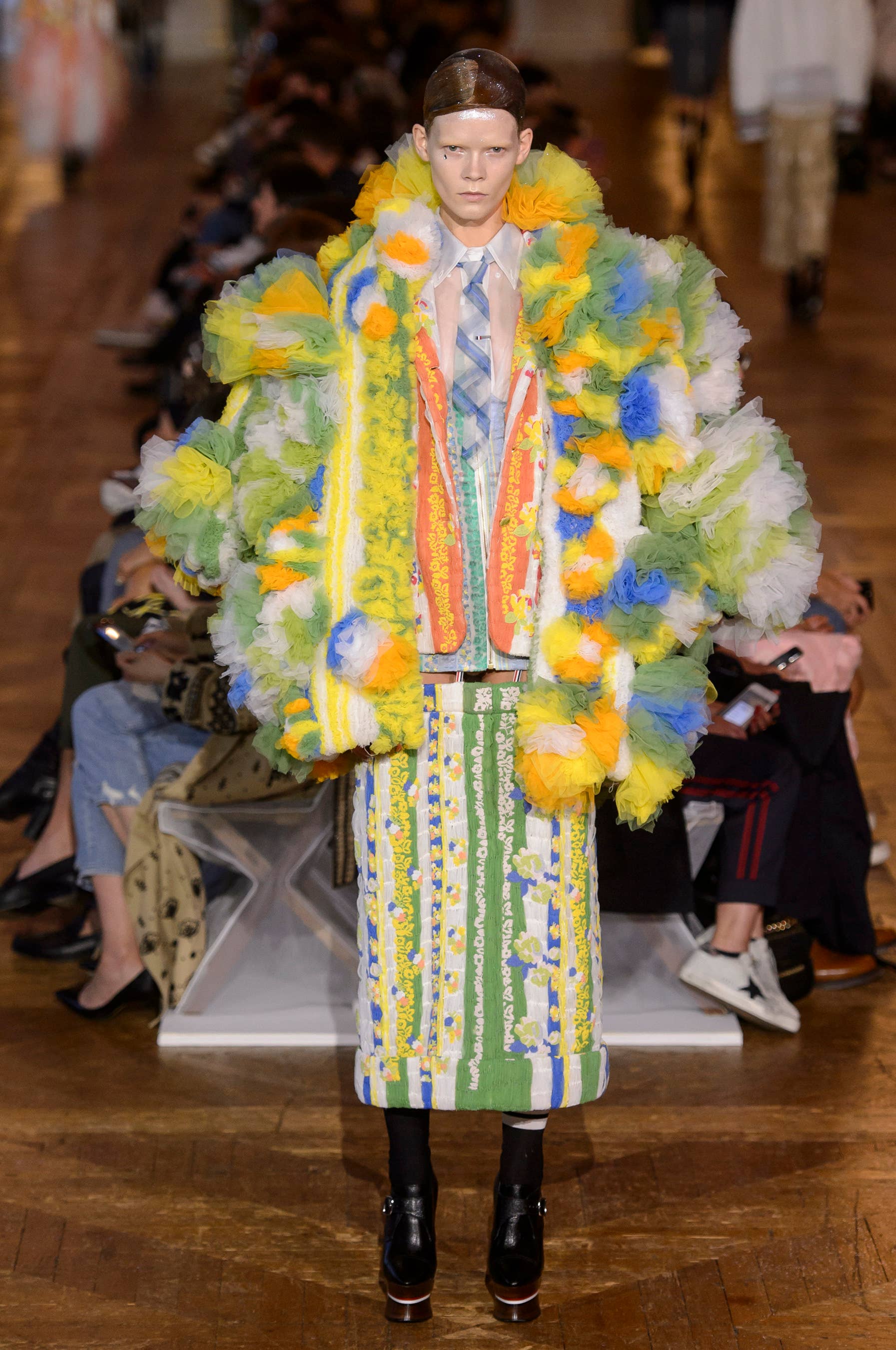 thom browne skeleton dress Brown Plunge Neck Puff Sleeve Cut Out Gown