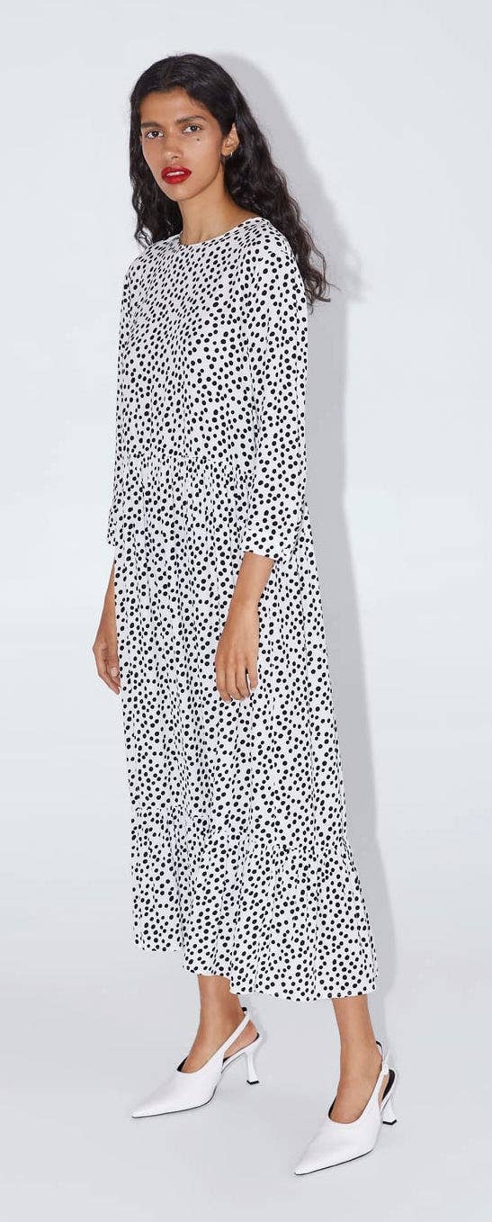 chinese dress ladies Dress Casual Midi By Zara In Polkadot Pattern, Size: S