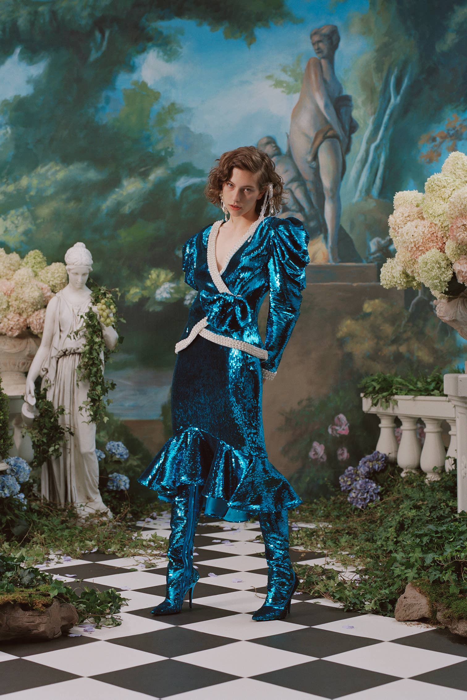 slim fit dress slacks RODARTE: Flower Detail Halter Gown