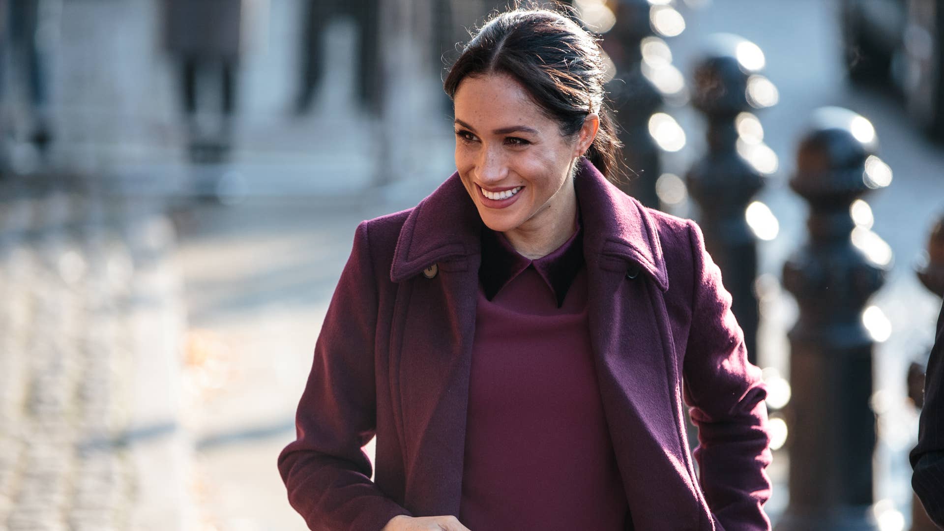 Meghan Markle Wore a Thing: Club Monaco Burgundy Coat Edition - Fashionista