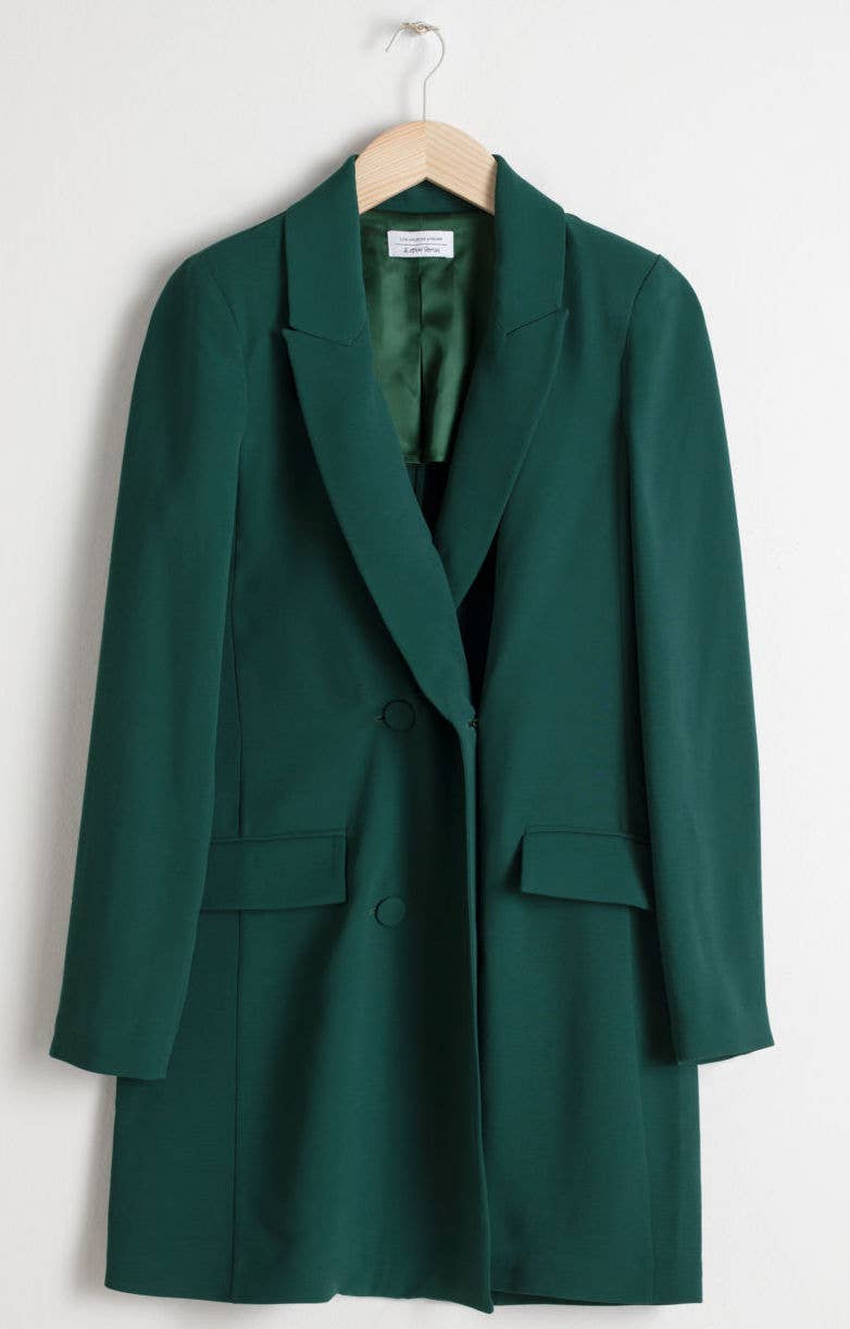 slim fit dress slacks Dark Green Bodycon Peak Lapel Short Work Blazer Dress with Slit