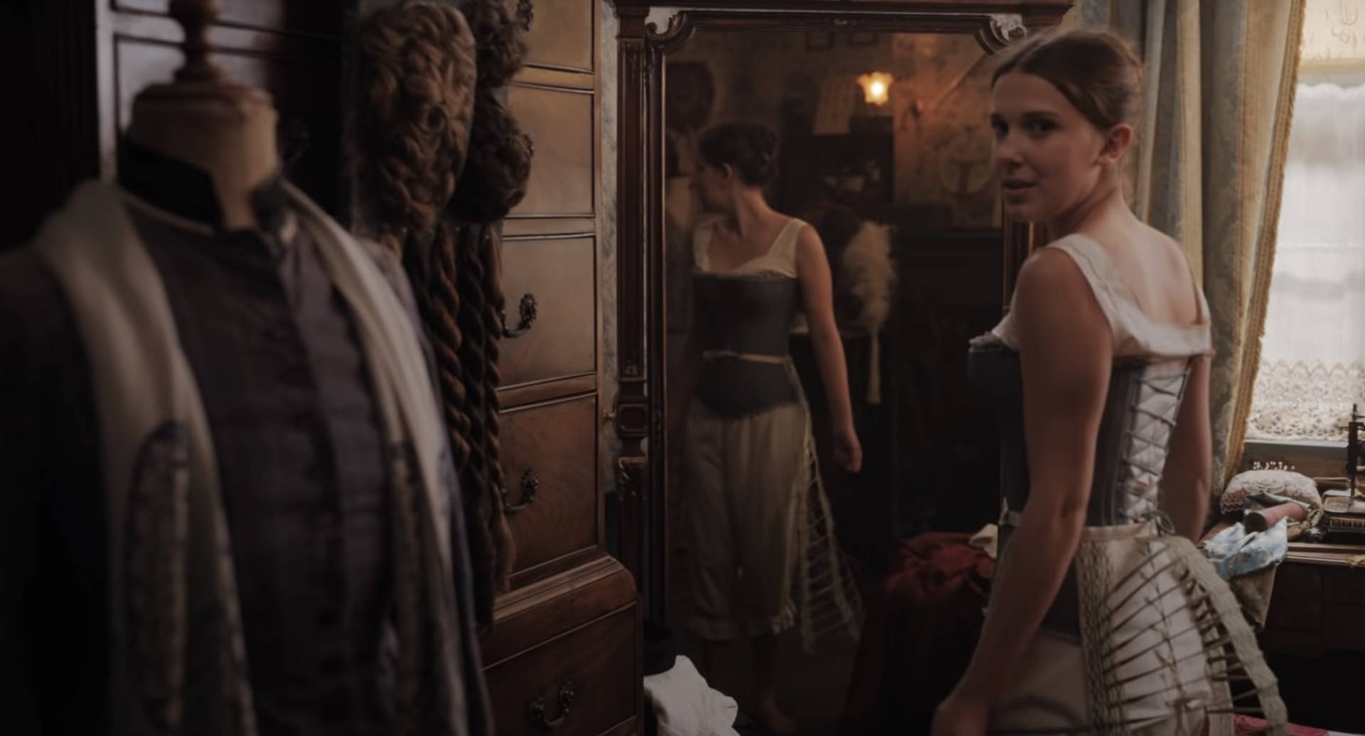 millie bobby brown enola holmes red dress LUSTINA - Open-back sequin mini dress main image 0