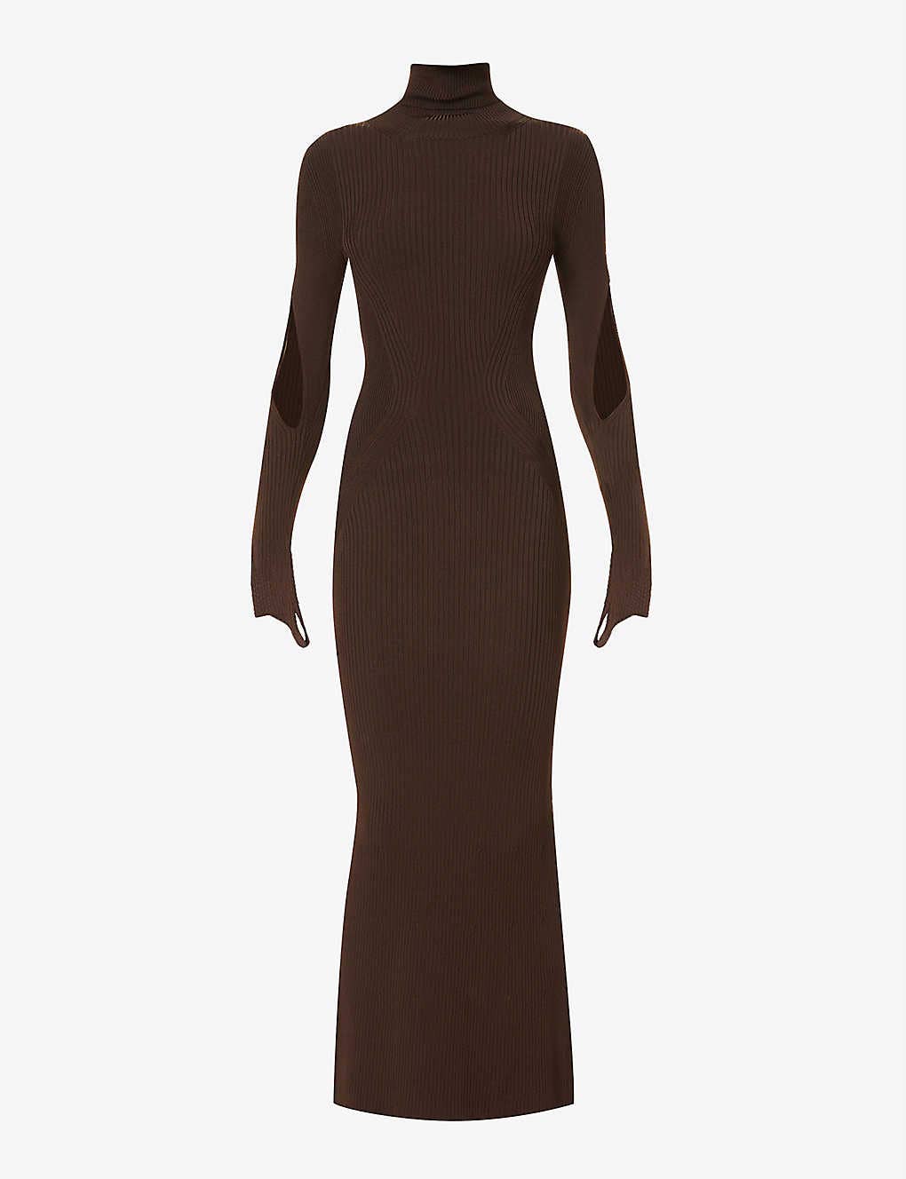 strapless open back dress Ribbed Cotton Funnel Neck Dress