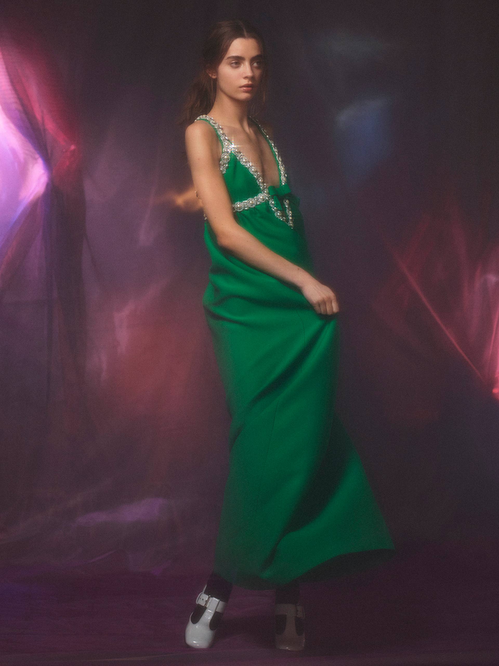 green emerald velvet dress Miu Miu // Ruched Cutout Dress  VSP Consignment