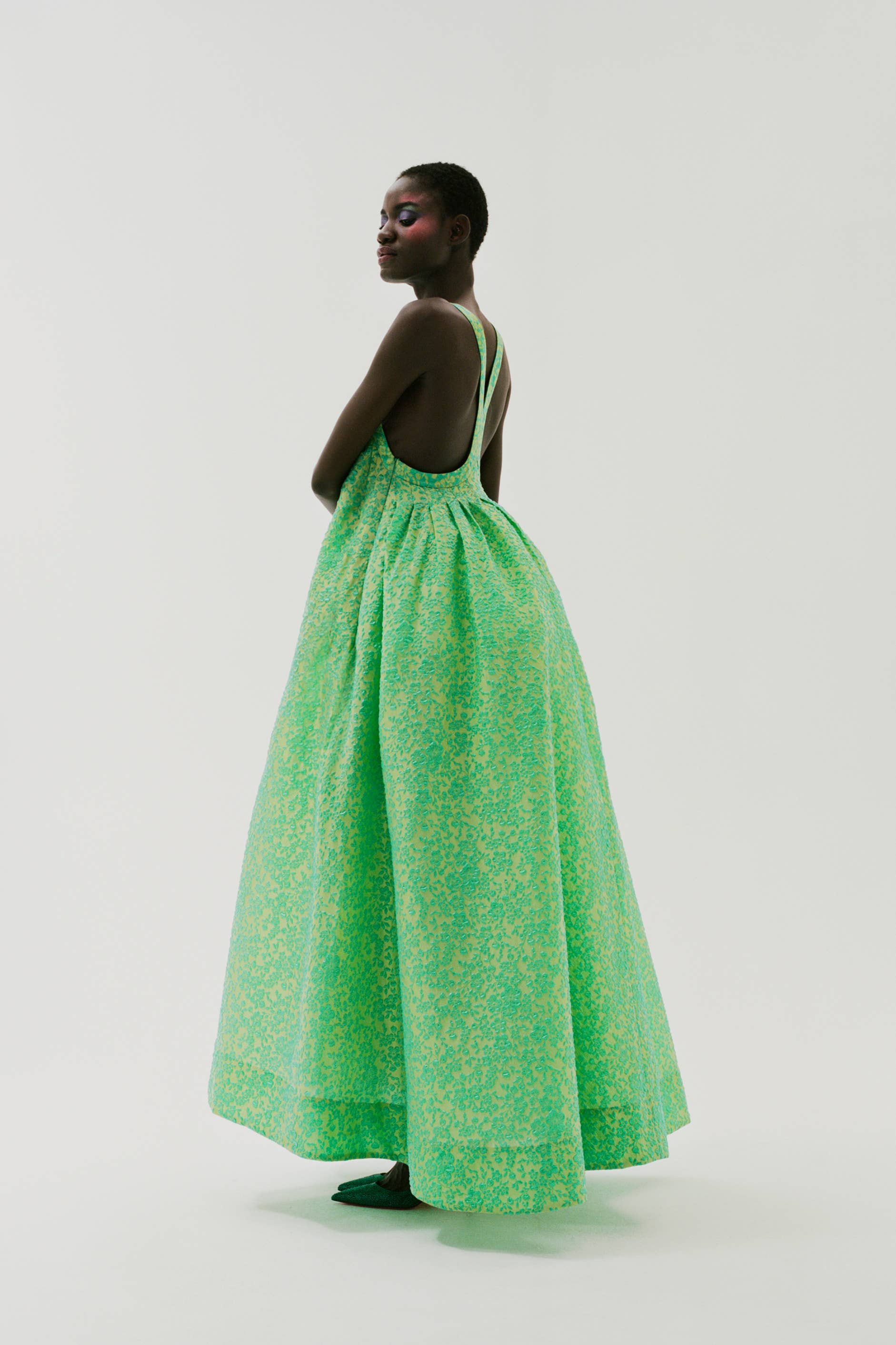 green emerald velvet dress Vintage 1991 John Galliano Documented Runway Red Flocked Velvet Asymmetric Bias-Cut Gown main image 0