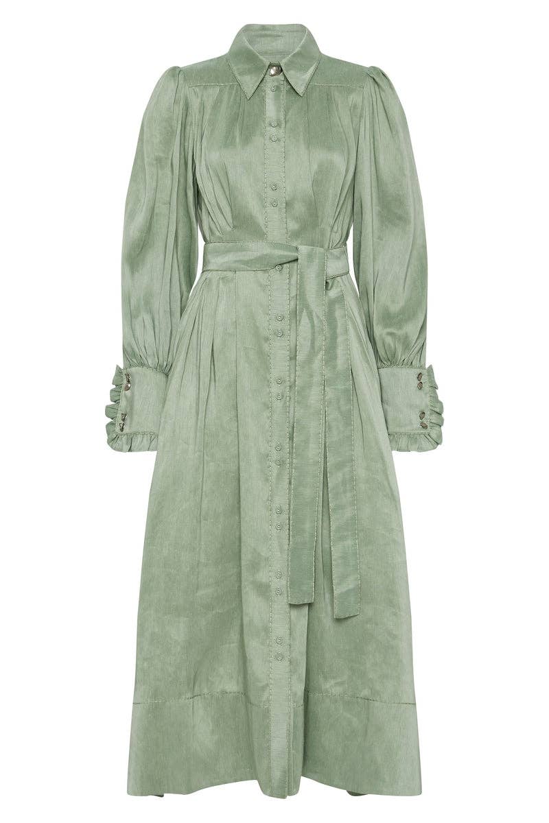 dark green colour combination dress Rent Fallingwater Gathered Midi Dress Green by Aje main image 1