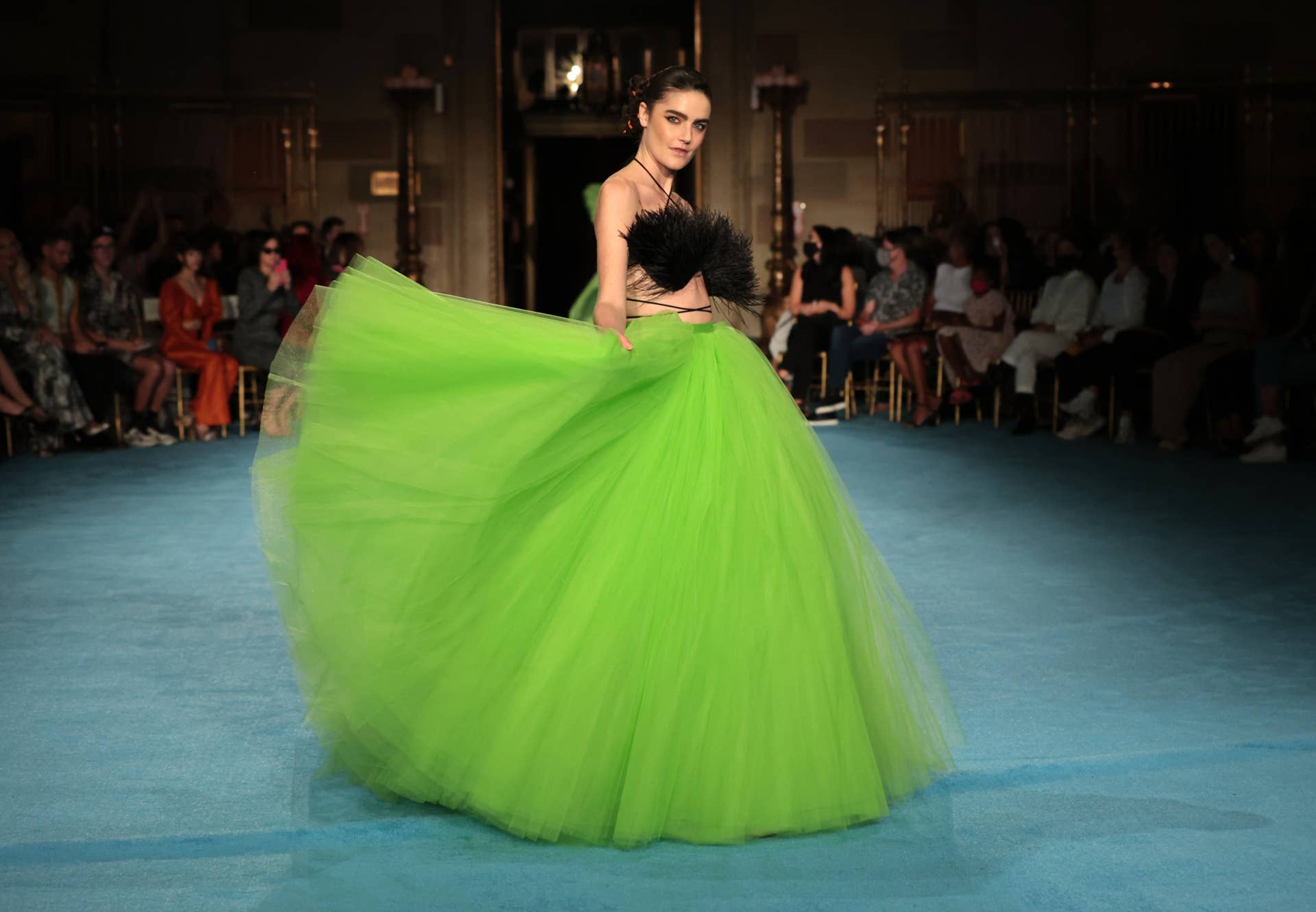slim fit dress slacks BLACK AND SEAFOAM ABSTRACT TATTOO LACE CORSETED TULLE BALL GOWN