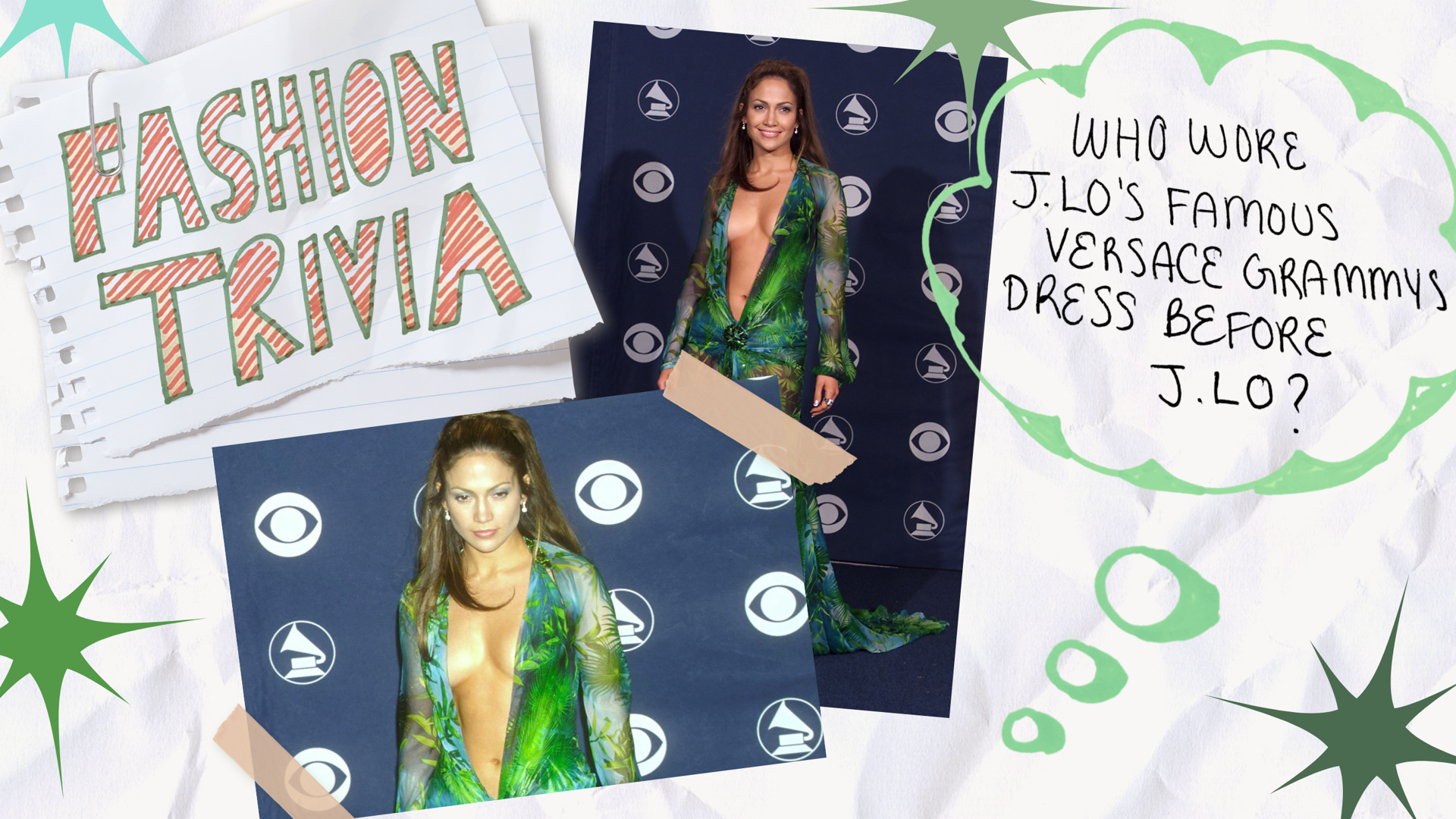 Fashion Trivia: Who Wore Jennifer Lopez's Famous Grammy's Dress Before Jennifer Lopez? - Fashionista Fashion Trivia: Who Wore Jennifer Lopez's Famous Grammy's Dress Before Jennifer Lopez? - Fashionista