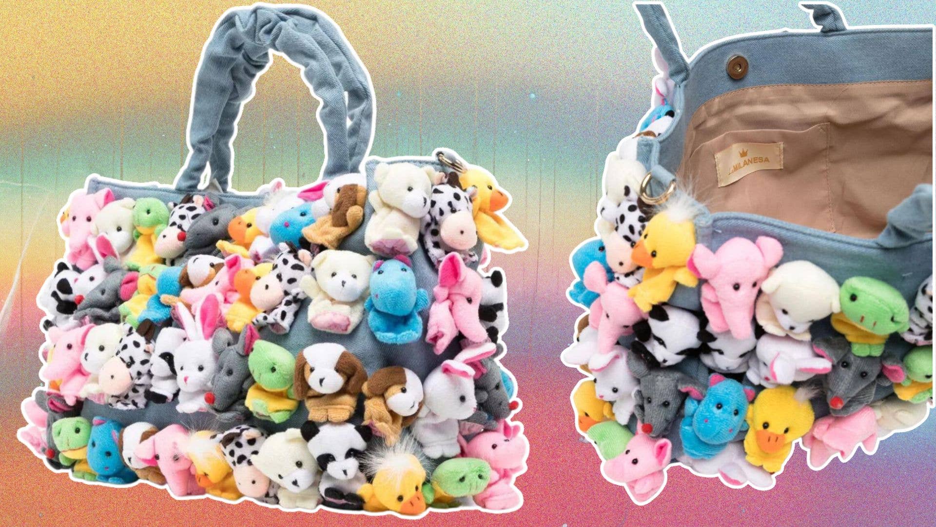 la milanesaハンドメイド ぬいぐるみバッグ カラフルトイバッグ This Stuffed Animal-Covered Tote Is What Nostalgia Dreams Are Made