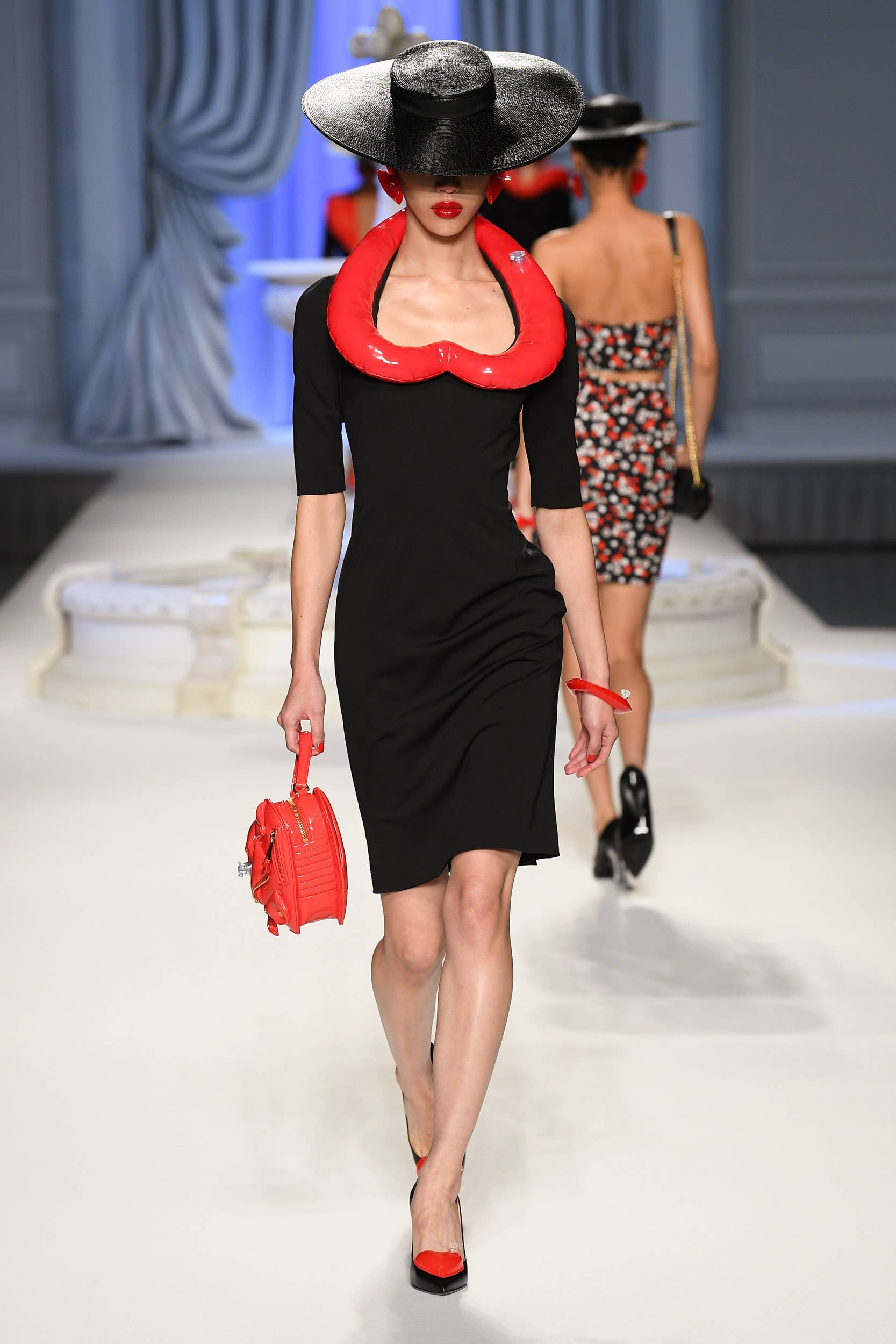 moschino evening dresses FITTED SATIN GOWN WITH EMBELLISHED BODICE CDCD0176 main image 1