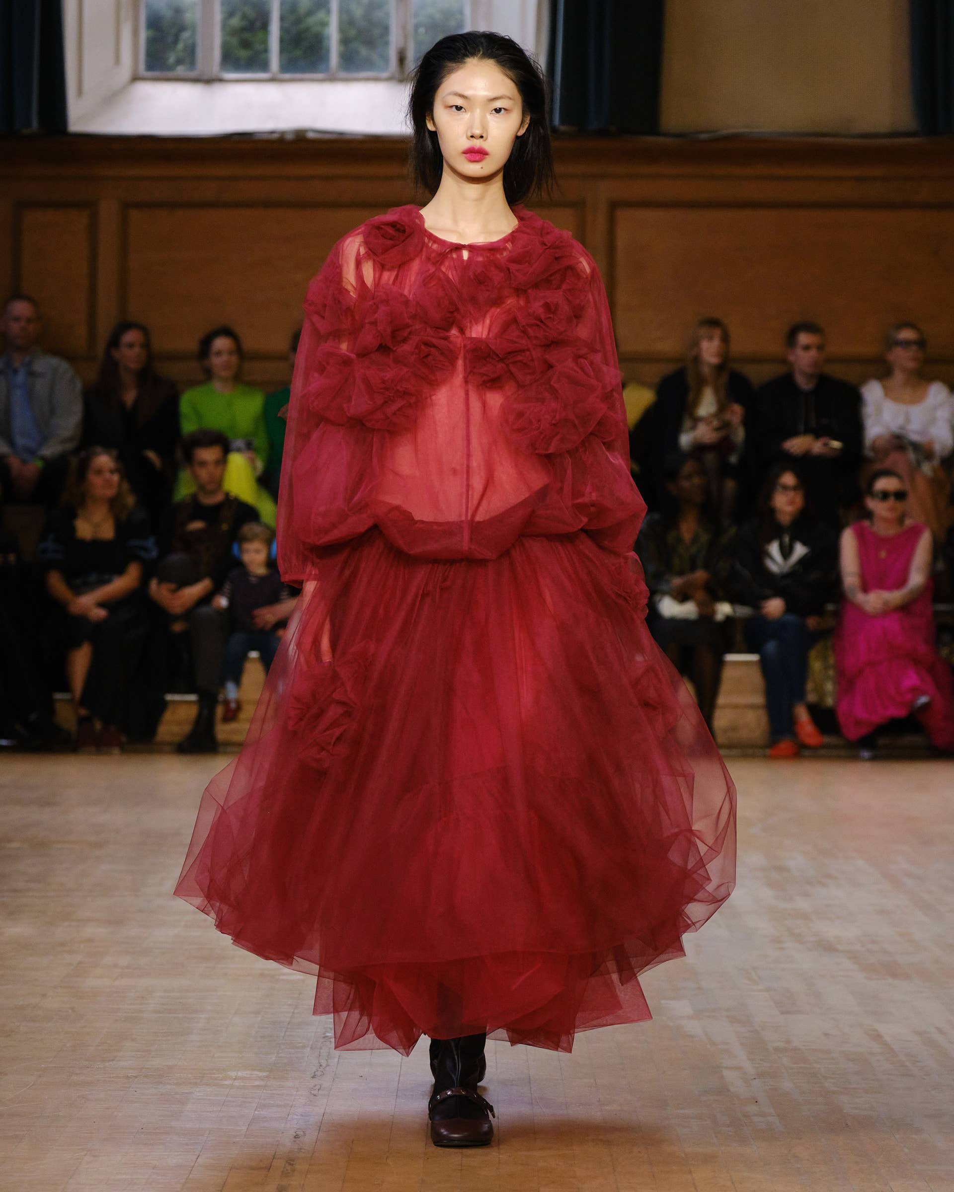 molly goddard red dress Molly Goddard Dolores Ruffled Tie Cotton-voile Maxi Dress in Red