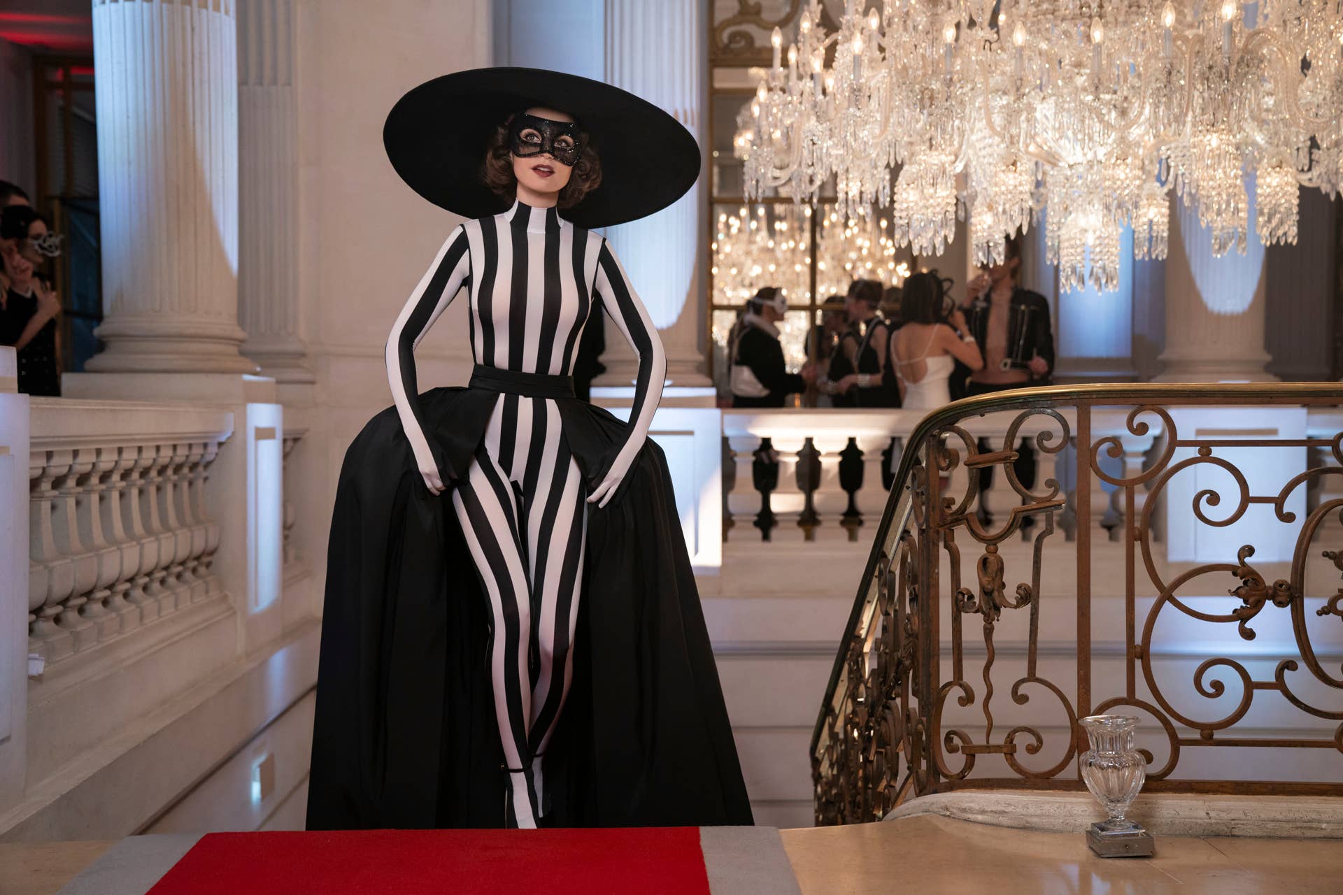 emily in paris black and white dress Lily Collins Co-Signs 2025's Polka-Dot Trend in Two Outfits