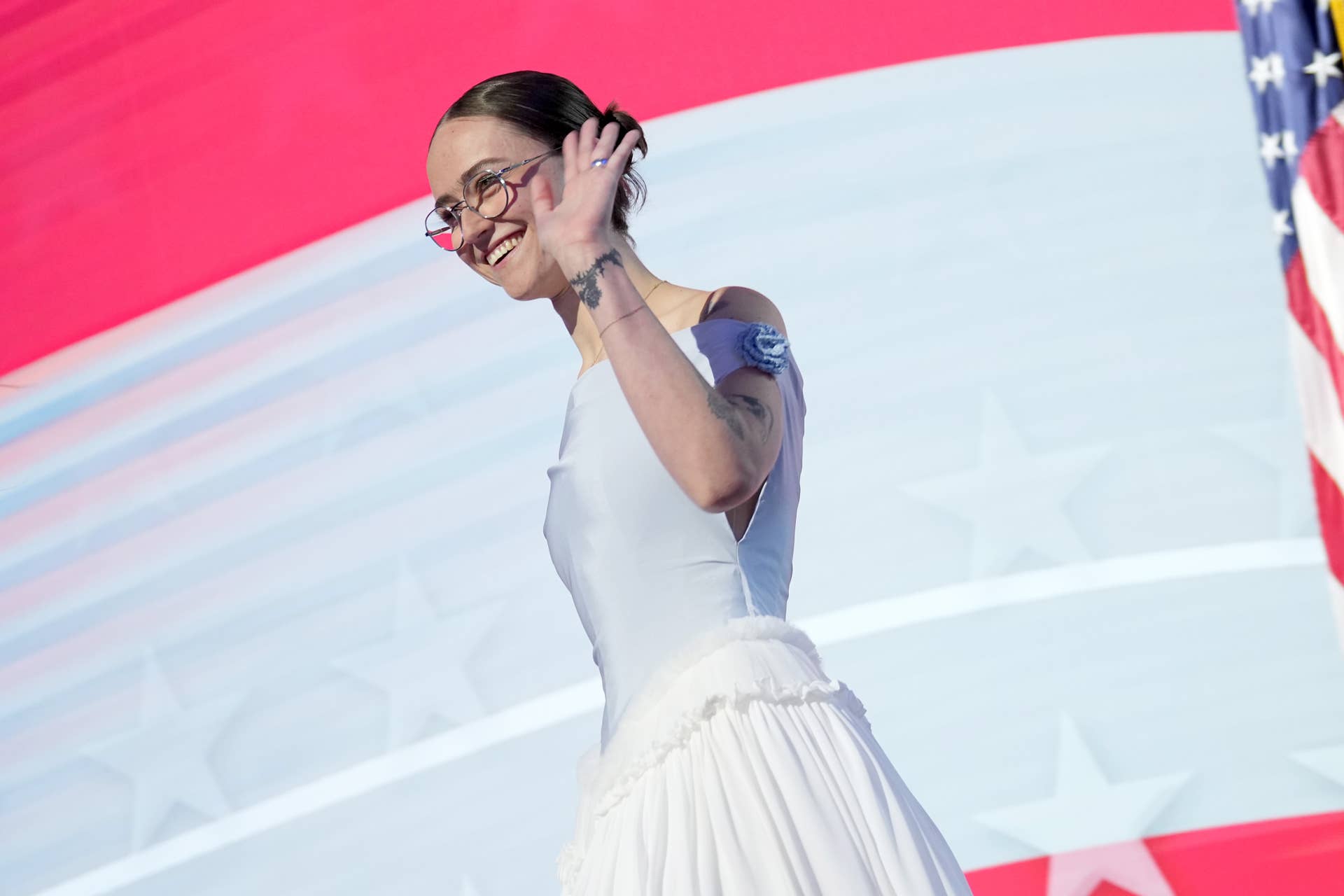 ella emhoff dress designer Ella Emhoff Wore a Custom Dress by TikToker Joe Ando to the Final Day of the DNC