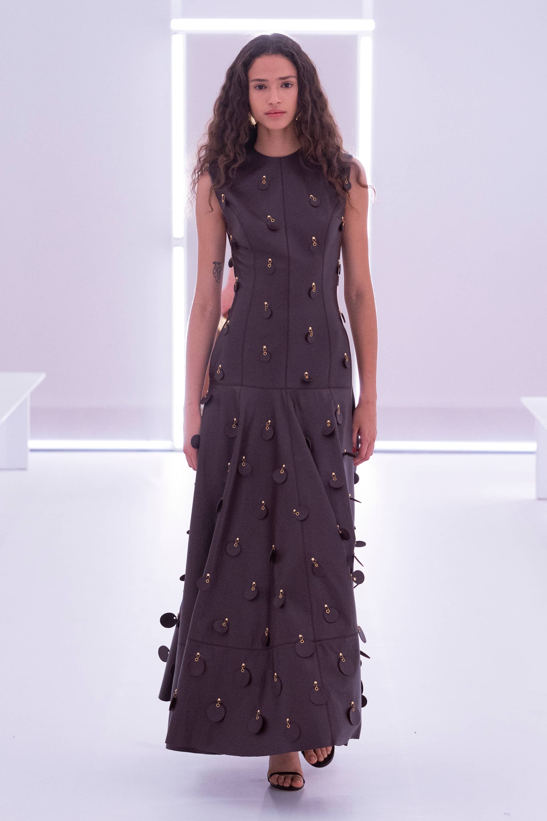 brandon maxwell brown dress ABIGAIL POLKA DOT ZIP UP MIDI DRESS