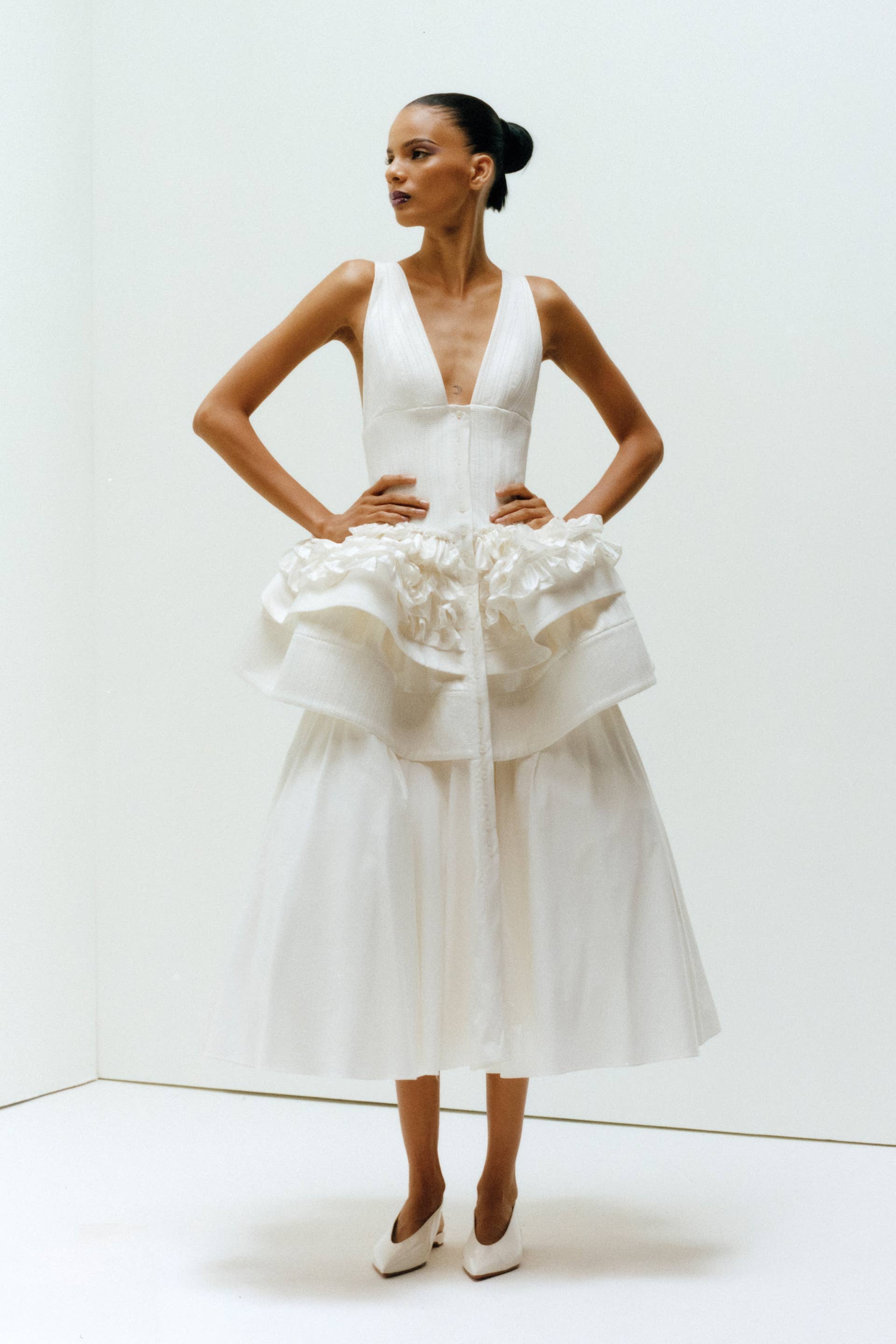 christopher john rogers tiered ruffle peplum midi dress Kerry Washington's Little White Dress Is Made For Future Brides