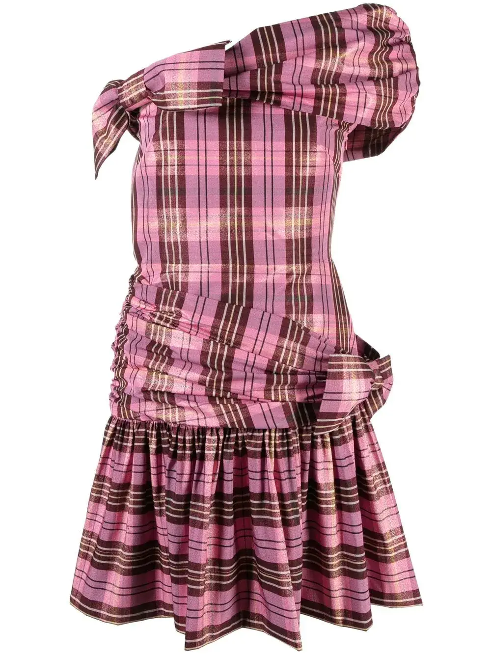 strapless open back dress Baby Pink Tweed Plaid Metallic Stitching Short Dress main image 1