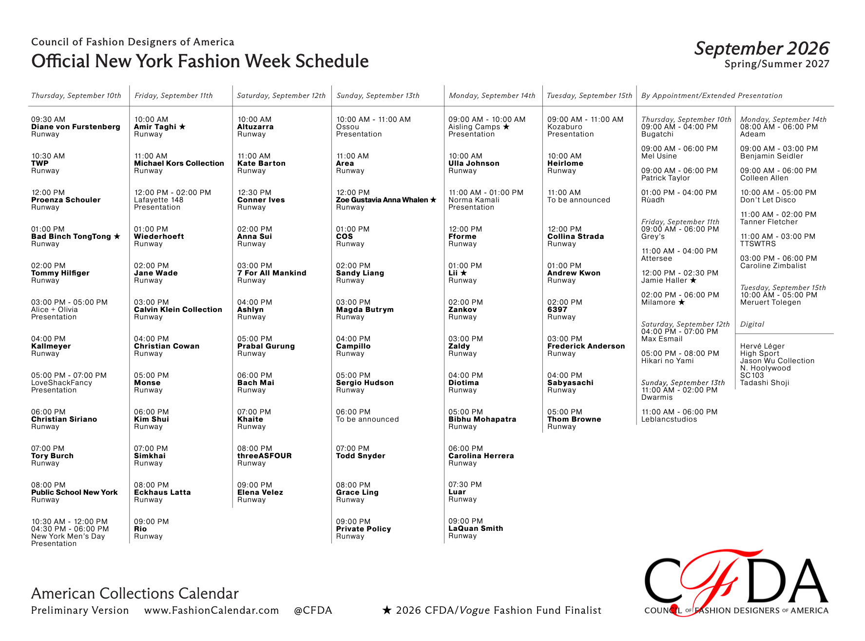 Ny Fashion Week 2027 Schedule