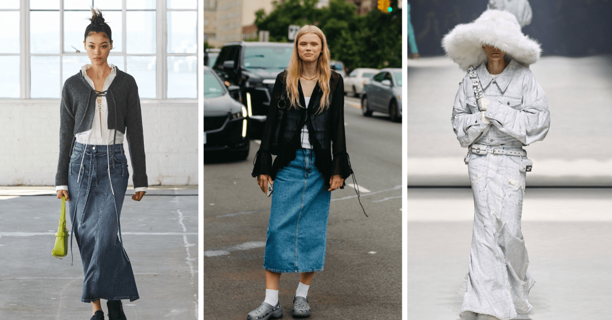 Denim midi online skirt street style