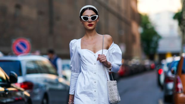 Street Style Milan Fashion Week Spring 2020 White Sundress