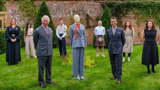 HRH The Prince of Wales & YOOX NET-A-PORTER GROUP Chairman and CEO Federico Marchetti with six of the Modern Artisans at the final collection review at Dumfries House