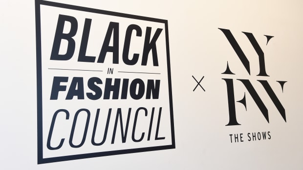 A view of signage at the Black In Fashion Council showroom during New York Fashion Week