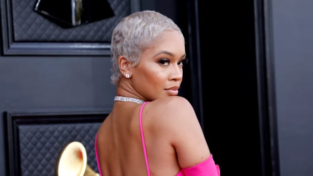 Saweetie attends the 64th Annual GRAMMY Awards at MGM Grand Garden Arena on April 03, 2022 in Las Vegas, Nevada