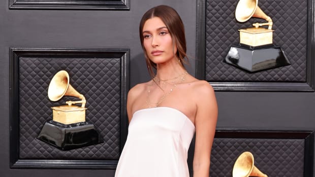 Hailey Bieber attends the 64th Annual GRAMMY Awards at MGM Grand Garden Arena on April 03, 2022 in Las Vegas, Nevada