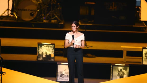 Meghan, Duchess of Sussex speaks during the Invictus Games The Hague 2020 Opening Ceremony at Zuiderpark on April 16, 2022 in The Hague, Netherlands