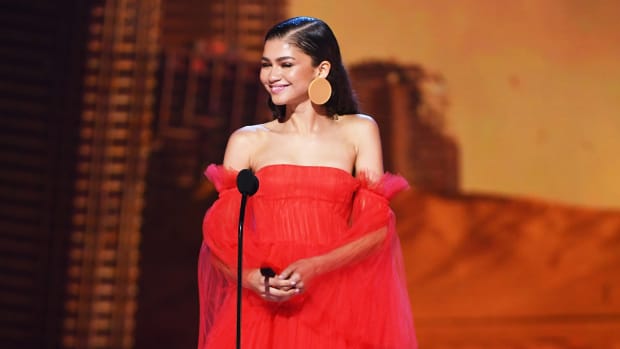 Zendaya speaks onstage during the 2018 MTV Movie And TV Awards 