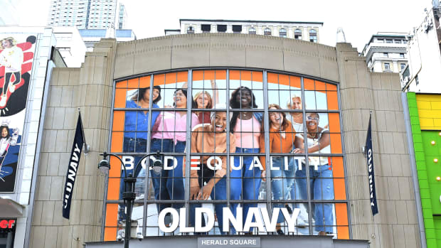 A view of the exterior and billboard as Old Navy launches BODEQUALITY at Old Navy on August 18, 2021 in New York City. 