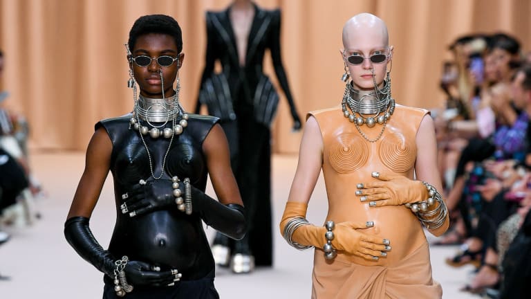 Olivier Rousteing's Jean Paul Gaultier Haute Couture Collection Has Cone Bras, Baby Bumps and Human Perfume Bottles