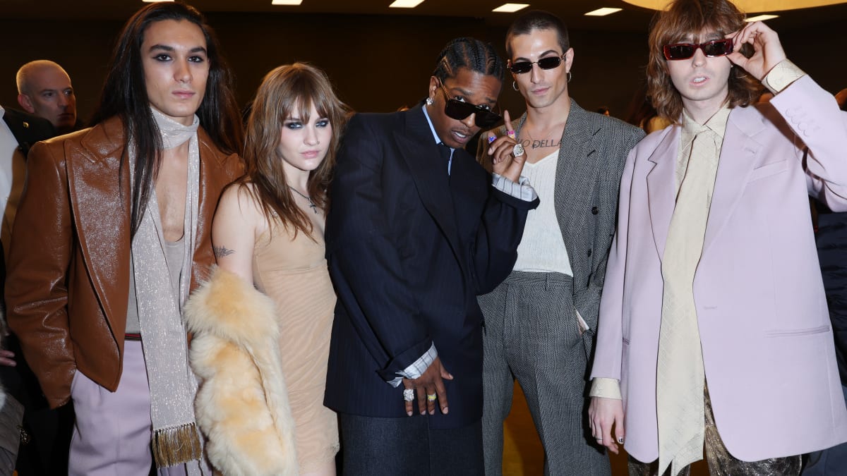 A$AP Rocky Styles Oversized Suit & Cap Toe Boots at Gucci MFW Show –  Footwear News