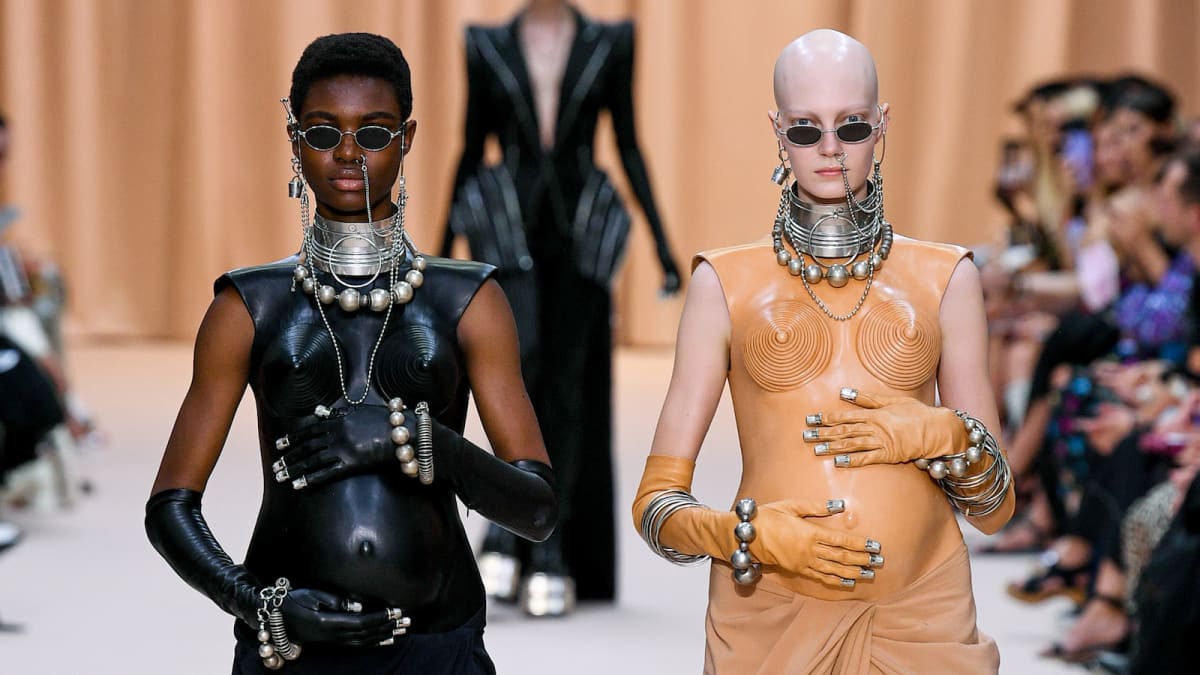 Olivier Rousteing's Jean Paul Gaultier Haute Couture Collection Has Cone  Bras, Baby Bumps and Human Perfume Bottles - Fashionista