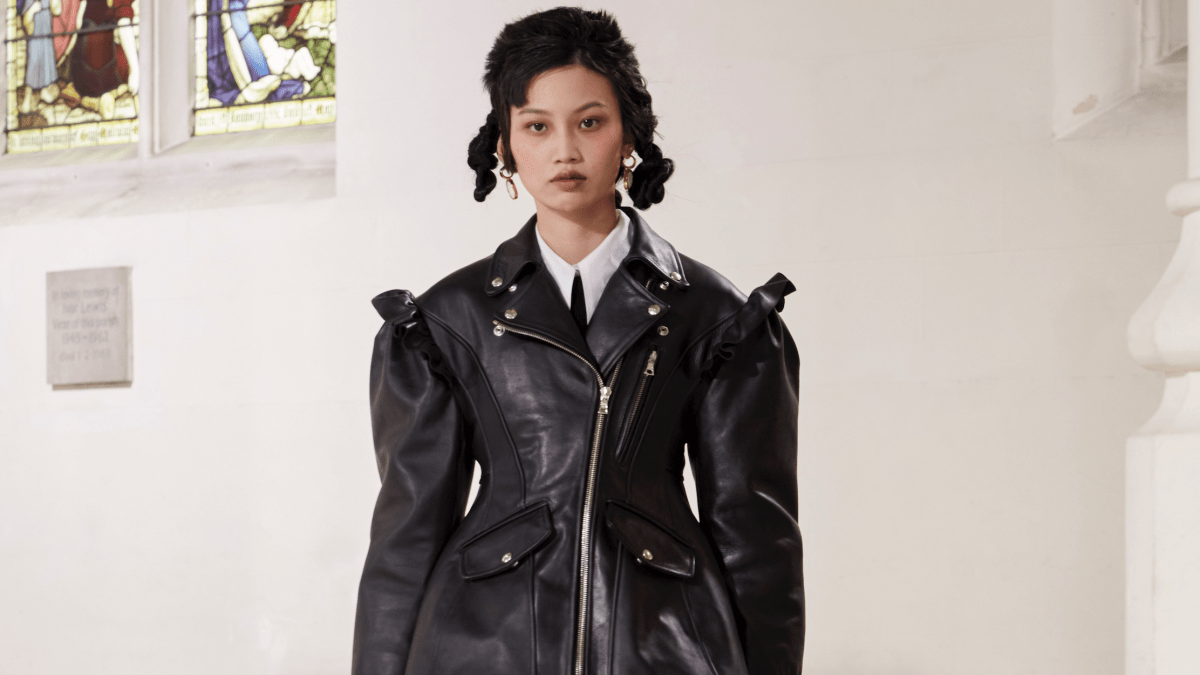 【Simone Rocha】LEATHERフリル ディテール バイカージャケット Simone Rocha】LEATHERフリル ディテール バイカージャケット