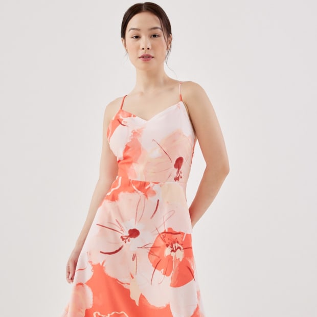 Olvera Padded Strappy Fit _ Flare Dress in Buds Of Joy