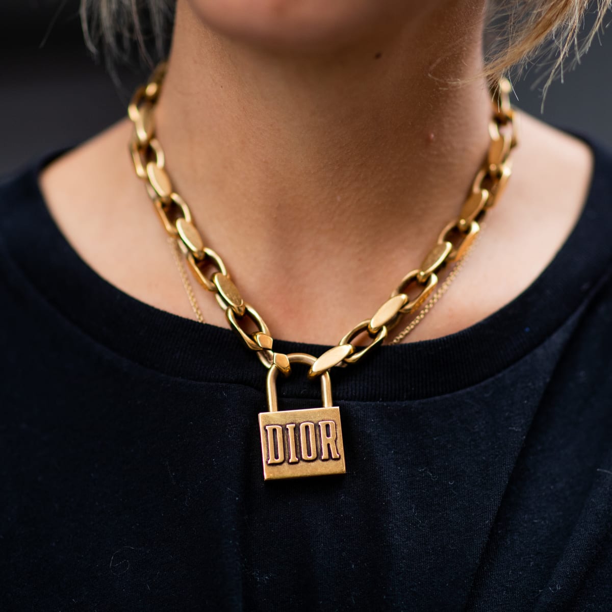 chunky dior padlock necklace