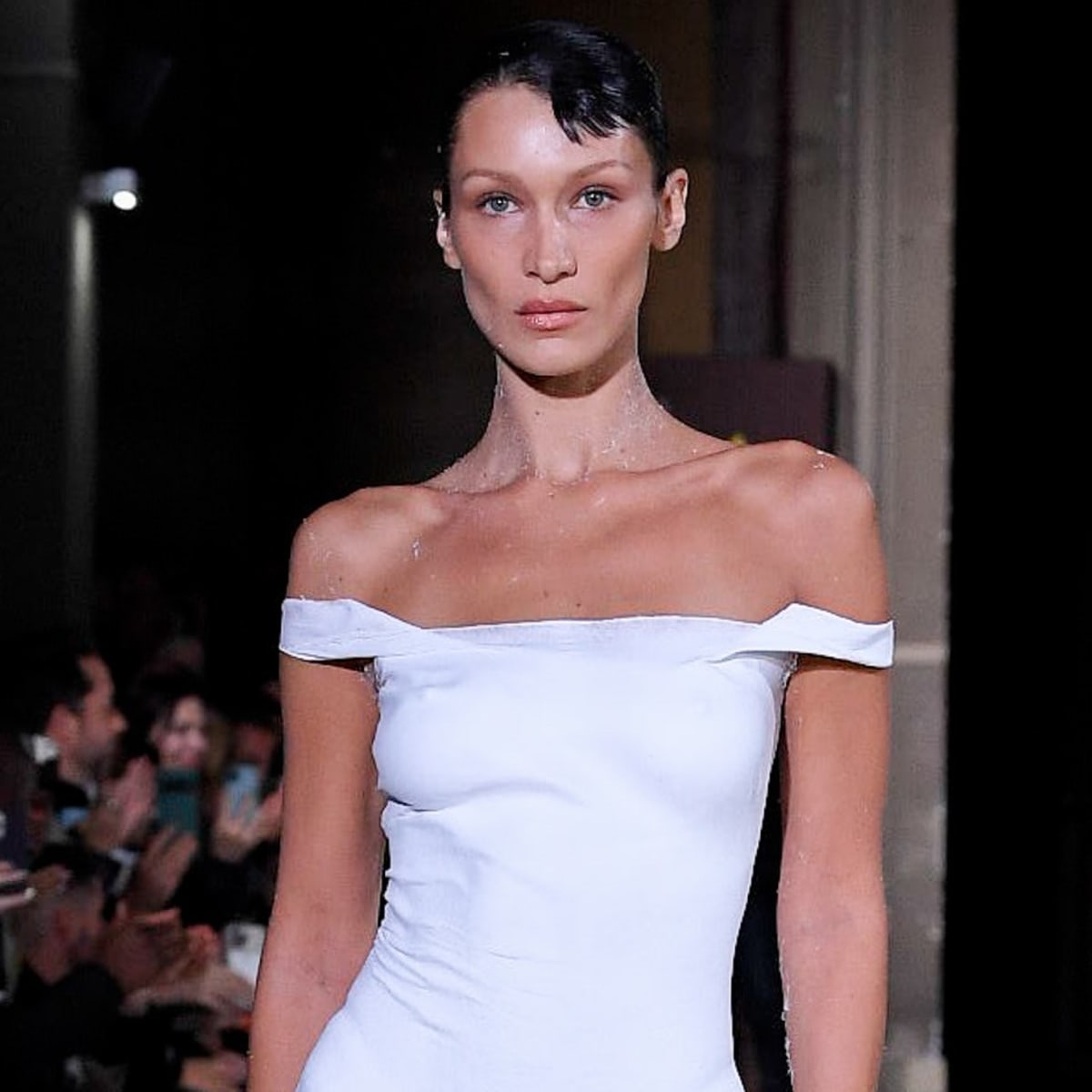 Bella Hadid Dress: Bella Hadid shuts down Paris Fashion Week with  'futuristic' dress. Video shows how sleek gown was spray-painted on  supermodel - The Economic Times