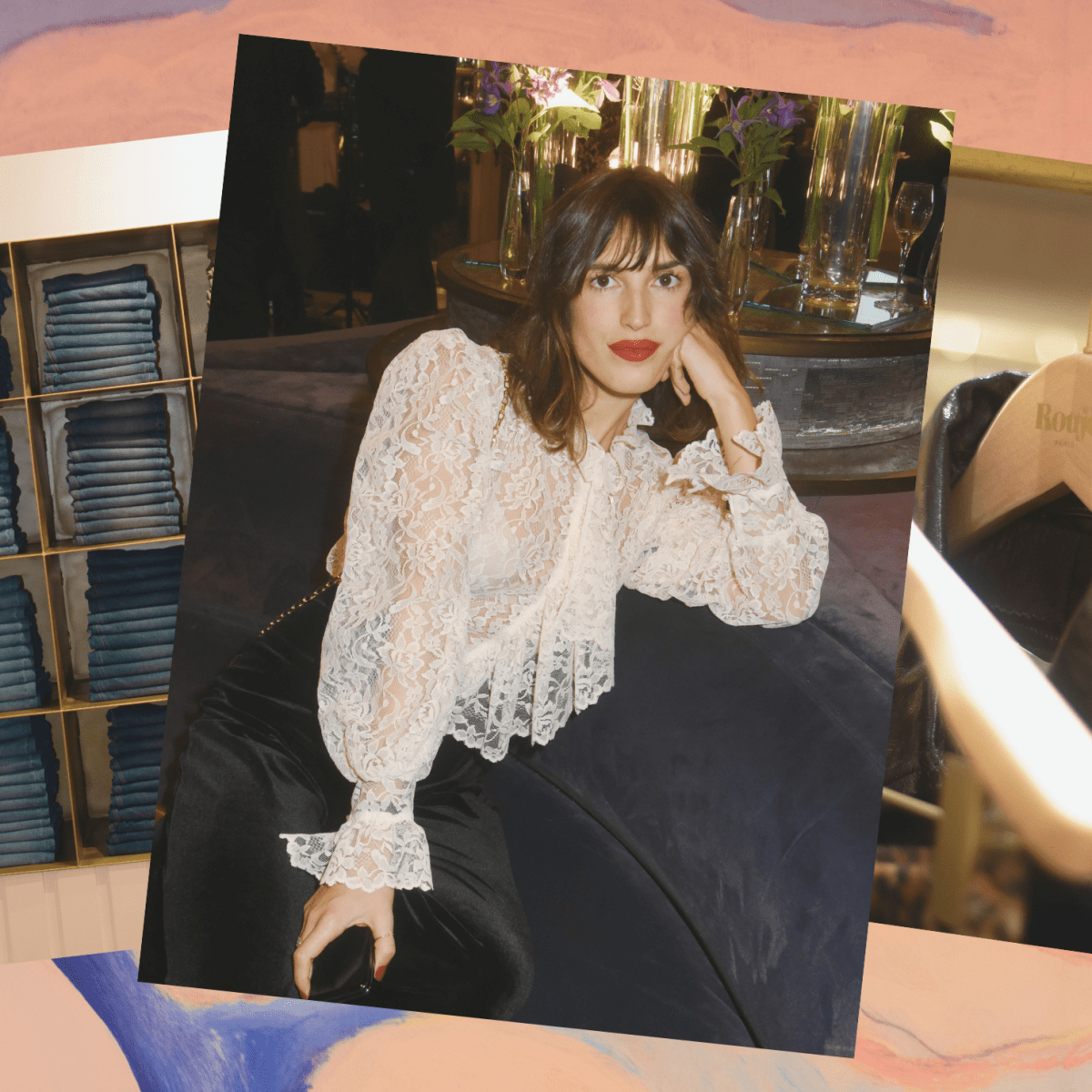 Jeanne Damas,,all black,,,pants and lace top,perfect  Lace top outfits,  Jeanne damas style, Parisienne style