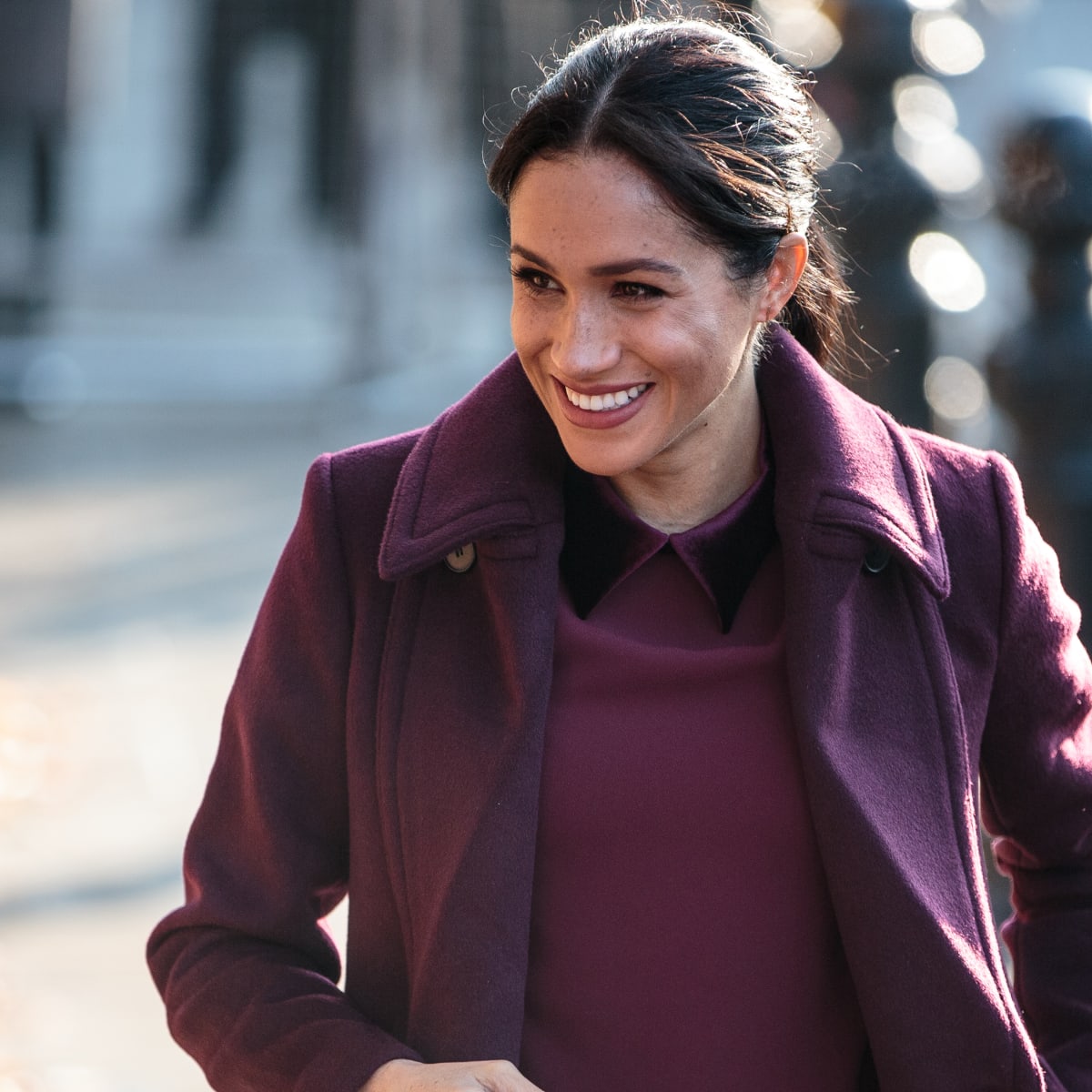 Meghan Markle Wore a Thing Club Monaco Burgundy Coat Edition Fashionista